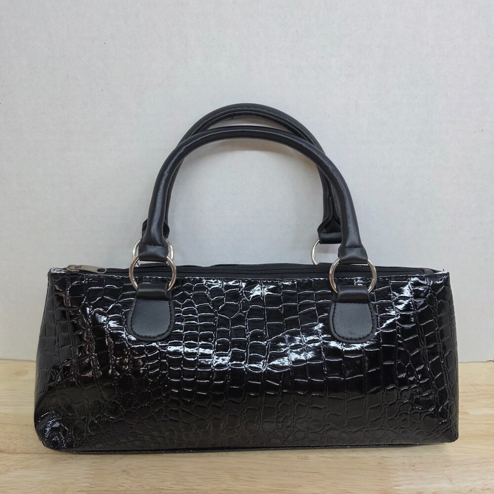 Insulated Black Faux Croc Wine Carrier Tote Bag Holds Standard Wine Bottle Zippe